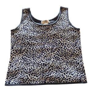 St. John Leopard Print Cashmere Tank Top - Blue Gray & Cream Sz L Like New